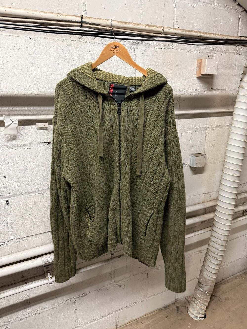 Burton Knit Zip Hoodie Size L Green Wool Blend